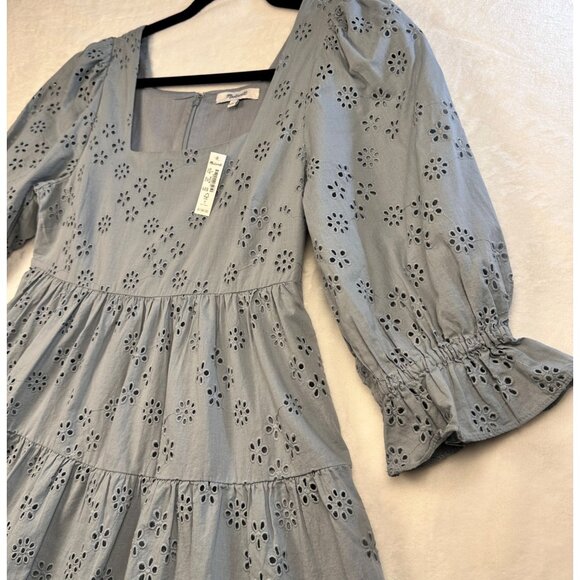 Madewell Blue Eyelet Lizzie Babydoll Dress Sz 0 Puff Sleeve NWT Flowy Cottage - Picture 10 of 15